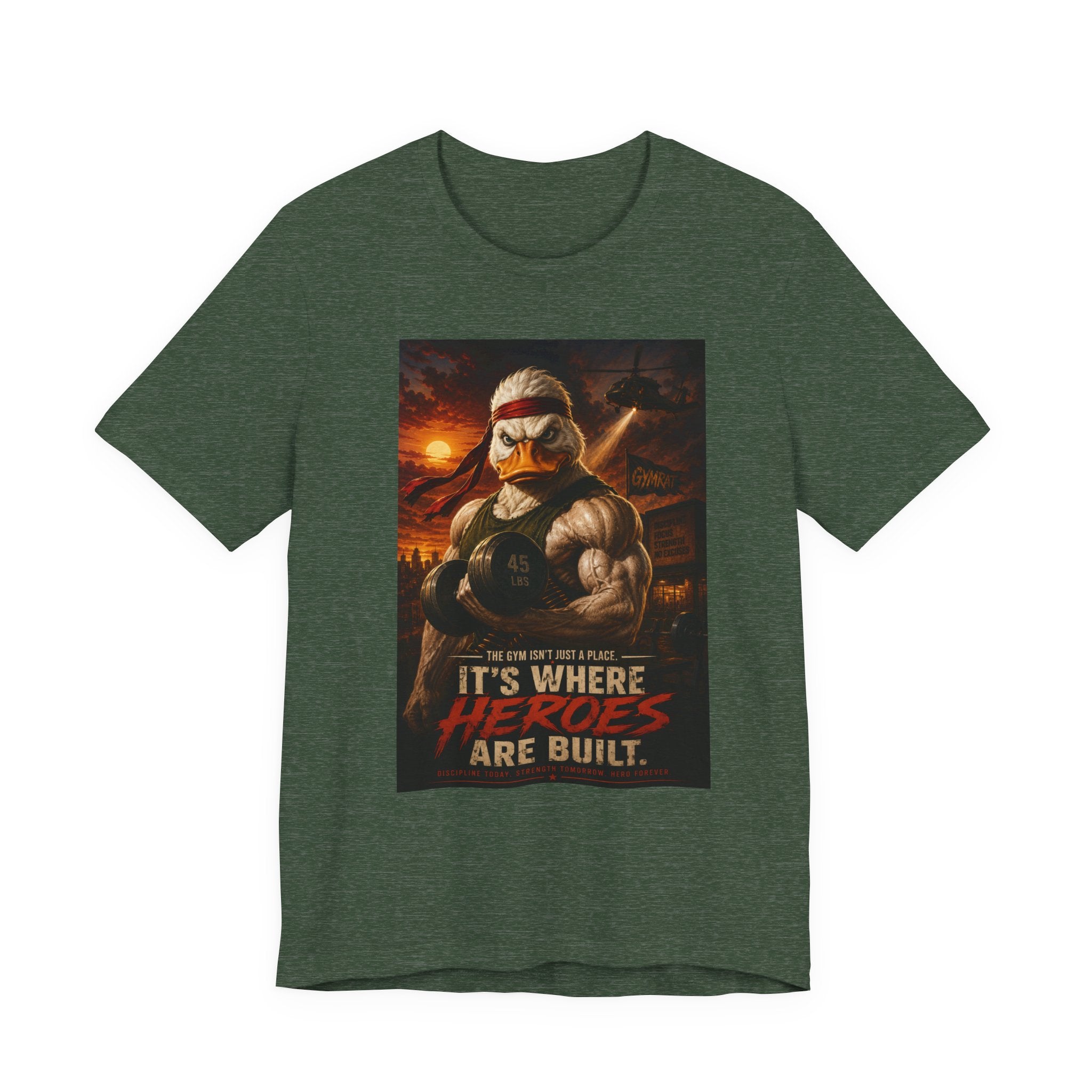 Funny Rambo Duck Gym Shirt, 80s Action Hero Fitness Tee, Muscular Duck Bodybuilding Top, Hilarious Gym Rat Gift, Pump Cover Shirt