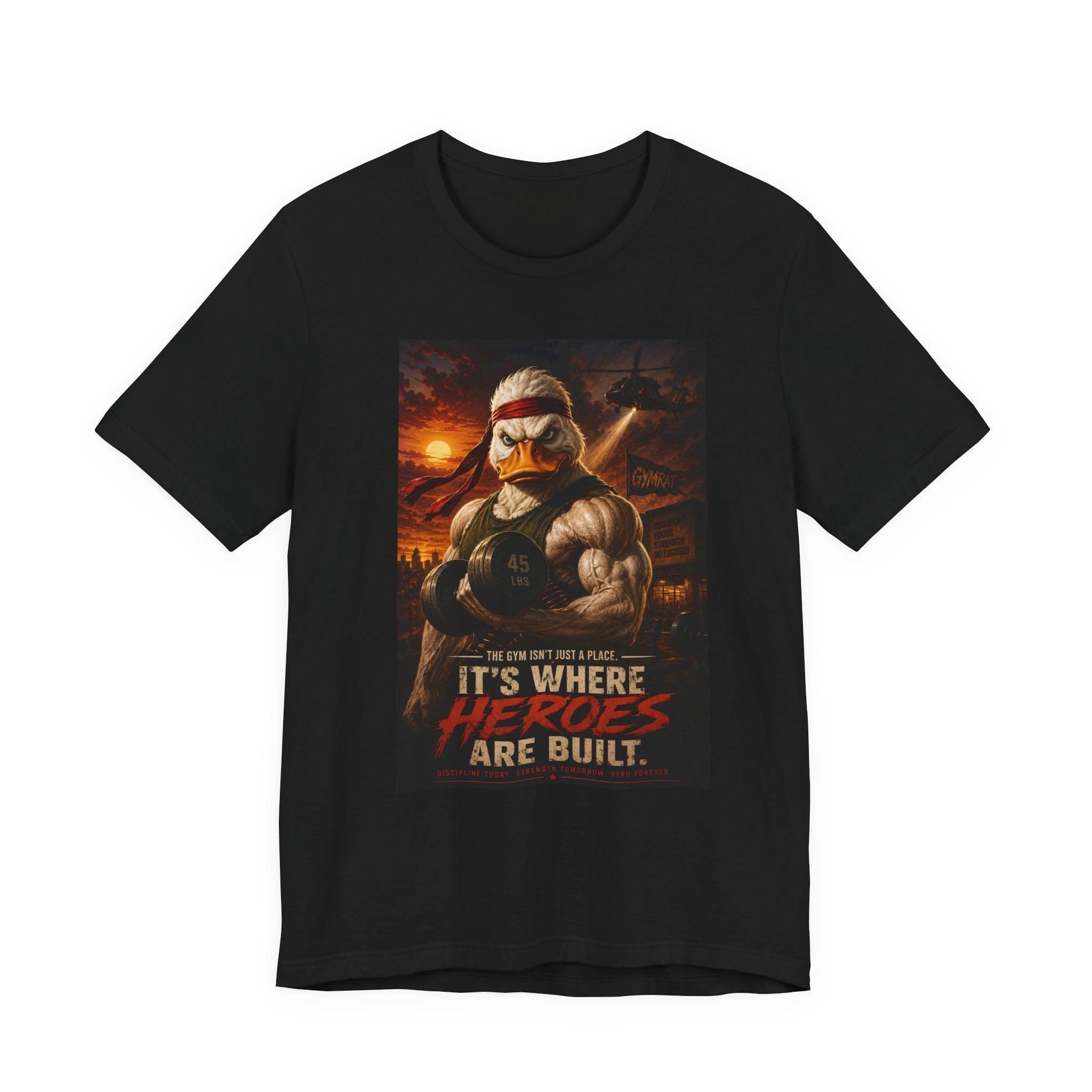 Funny Rambo Duck Gym Shirt, 80s Action Hero Fitness Tee, Muscular Duck Bodybuilding Top, Hilarious Gym Rat Gift, Pump Cover Shirt