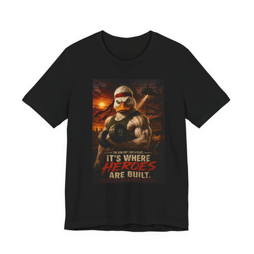 Funny Rambo Duck Gym Shirt, 80s Action Hero Fitness Tee, Muscular Duck Bodybuilding Top, Hilarious Gym Rat Gift, Pump Cover Shirt