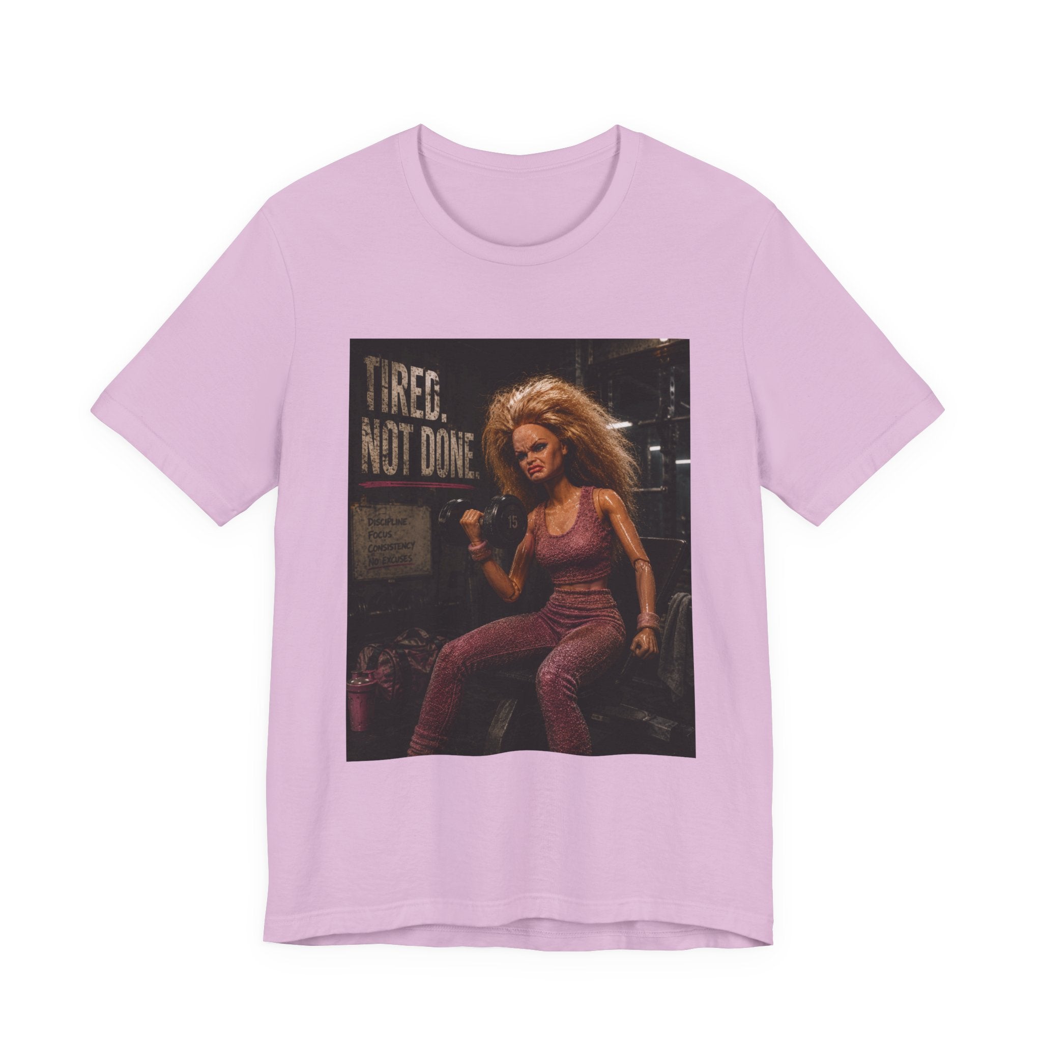 Tired Not Done Fitness T-Shirt, Funny Gym Doll Shirt, Hardcore Female Bodybuilder Tee, Motivational Gym Rat Gift, Workout Pump Cover