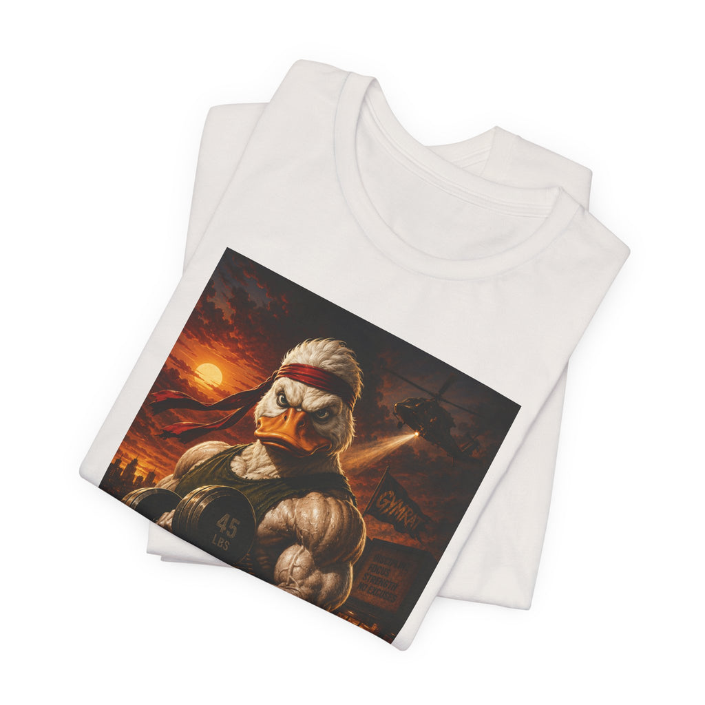 Funny Rambo Duck Gym Shirt, 80s Action Hero Fitness Tee, Muscular Duck Bodybuilding Top, Hilarious Gym Rat Gift, Pump Cover Shirt